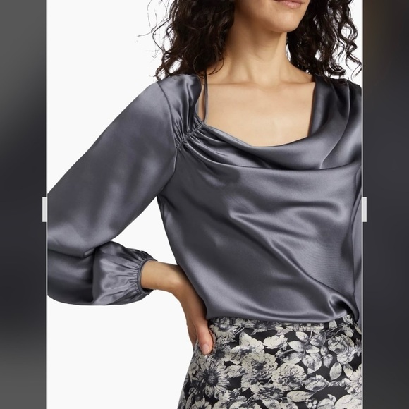 Cinq à Sept Jordy Cowlneck Silk Top in Slate Size XS - Picture 6 of 12